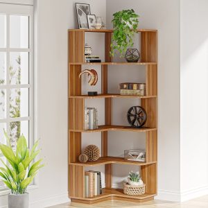 6-Tier Corner Bookshelf, 64.96" Corner Bookcase with Anti-Drop Panel - Image 3