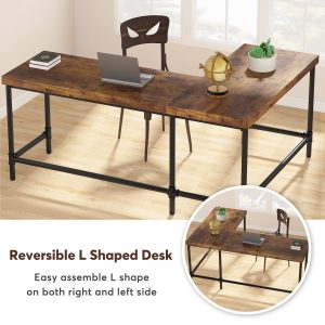 67" L-Shaped Desk, Industrial Reversible Computer Corner Desk - Image 6