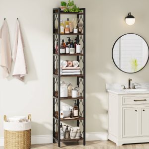7-Tier Corner Shelf, 78.7" Narrow Bookshelf Corner Bookcase - Image 5