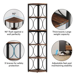 6-Tier Corner Shelf, 67" Corner Bookshelf Shelving Unit - Image 6