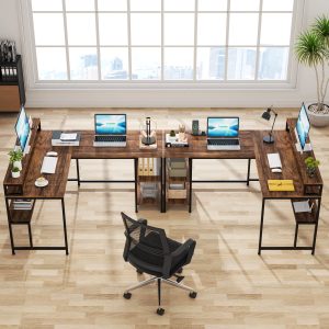 Reversible L-Shaped Desk, 59" Corner Desk with Shelves & Monitor Stand - Image 4