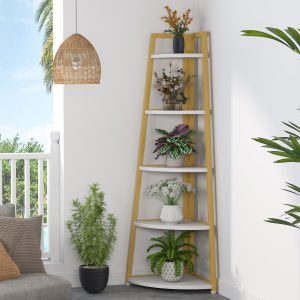 70" Corner Shelf, 5 Tier Corner Storage Rack Ladder Bookcase - Image 11