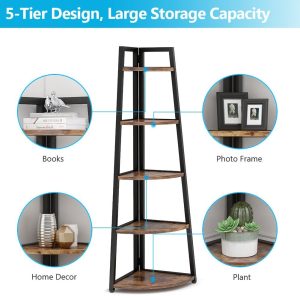 5-Tier Corner Shelf, 70" Tall Corner Ladder Shelf Small Bookshelf - Image 5