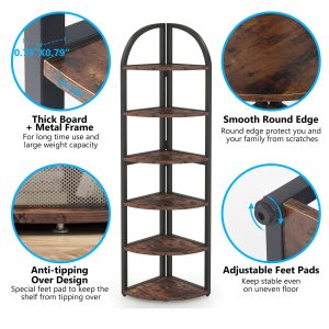 6-Tier Corner Shelf, 71 inch Tall Corner Bookshelf for Small Space - Image 6