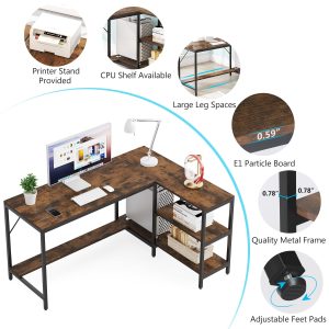 Reversible L-Shaped Desk, Corner Computer Desk with Storage Shelves - Image 7