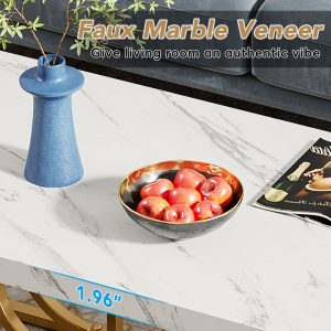 Rectangular Coffee Table, 47" Faux Marble Cocktail Table with Geometric Frame - Image 7