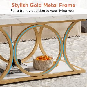 Rectangle Coffee Table, 47.24" Center Table with Faux Marble Top - Image 7