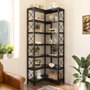 7-Tier Corner Bookshelf Corner Bookcase Storage Display Rack - Image 11