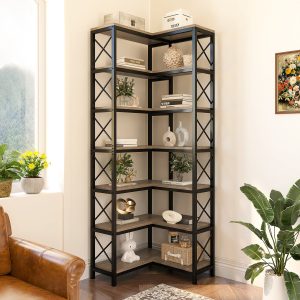 7-Tier Corner Bookshelf Corner Bookcase Storage Display Rack - Image 9
