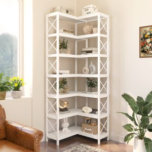 7-Tier Corner Bookshelf Corner Bookcase Storage Display Rack - Image 7