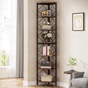 7-Tier Corner Shelf, 78.7" Corner Bookcase Slim Corner Storage Rack