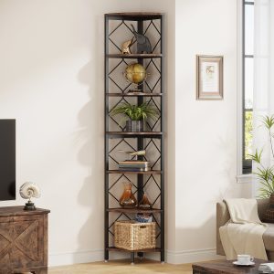 7-Tier Corner Shelf, 78.7" Corner Bookcase Slim Corner Storage Rack - Image 4