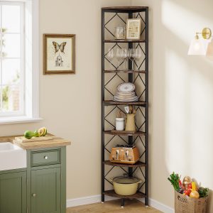 7-Tier Corner Shelf, 78.7" Corner Bookcase Slim Corner Storage Rack - Image 5