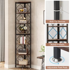 7-Tier Corner Shelf, 78.7" Corner Bookcase Slim Corner Storage Rack - Image 7