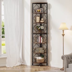 7-Tier Corner Shelf, 78.7" Corner Bookcase Slim Corner Storage Rack - Image 3