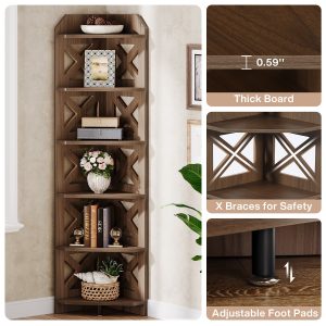 70.8" Corner Shelf, 6-Tier Corner Bookcase Display Shelves Plant Stand - Image 6