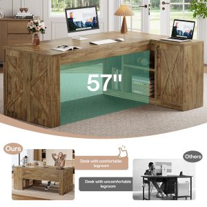 70.8" Executive Desk, L-Shaped Computer Table with Storage Cabinet - Image 5