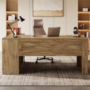 70.8" Executive Desk, L-Shaped Computer Table with Storage Cabinet - Image 3
