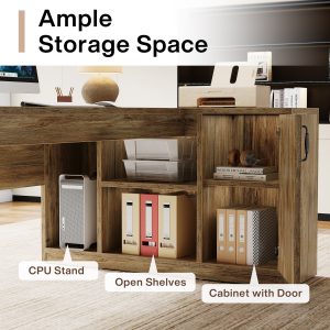 70.8" Executive Desk, L-Shaped Computer Table with Storage Cabinet - Image 6