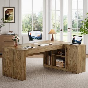 70.8" Executive Desk, L-Shaped Computer Table with Storage Cabinet - Image 4