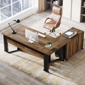 70.8" Executive Desk, L-Shaped Home Office Desk with File Cabinet - Image 5