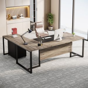 70.8" L-Shaped Desk, Large Executive Desk with Mobile File Cabinet - Image 4