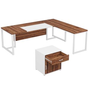 70.8" L-Shaped Desk, Large Executive Desk with Mobile File Cabinet - Image 12