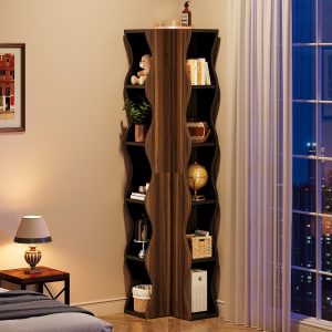 70.8" Tall Corner Shelf, 6-Tier Bookshelf Display Shelves Storage Organizer - Image 5