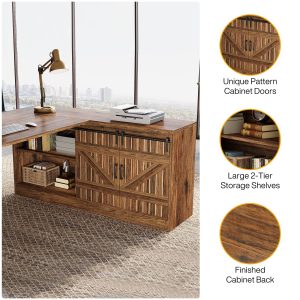 70.9" L Shaped Executive Desk, Large Office Computer Desk with Storage Cabinet - Image 6