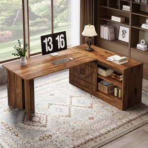 70.9" L Shaped Executive Desk, Large Office Computer Desk with Storage Cabinet