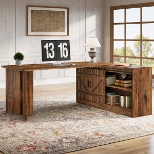 70.9" L Shaped Executive Desk, Large Office Computer Desk with Storage Cabinet - Image 3