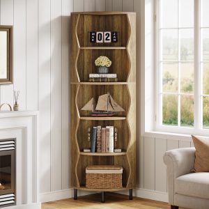 71" Corner Shelf, 5-Tier Bookcase Display Shelf Storage Rack