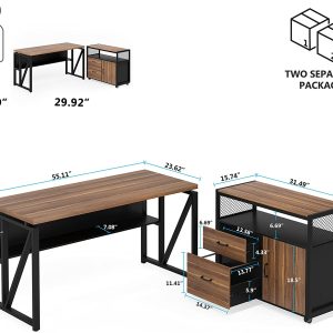 55" / 63" L-Shaped Executive Desk with Storage Shelves and Mobile File Cabinet(2 Drawers and 1 Storage Compartment) - Image 5