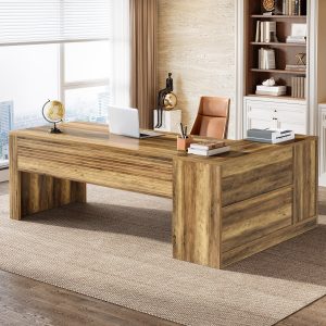 72" L-Shaped Desk, Executive Desk Office Computer Desk with Cabinet - Image 3