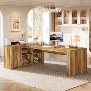 72" L-Shaped Desk, Executive Desk Office Computer Desk with Cabinet - Image 4
