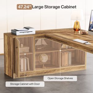 72" L-Shaped Desk, Executive Desk Office Computer Desk with Cabinet - Image 6
