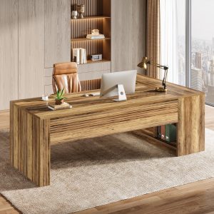72" L-Shaped Desk, Executive Desk Office Computer Desk with Cabinet - Image 5