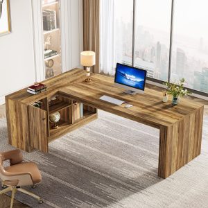 72" L-Shaped Desk, Executive Desk Office Computer Desk with Cabinet