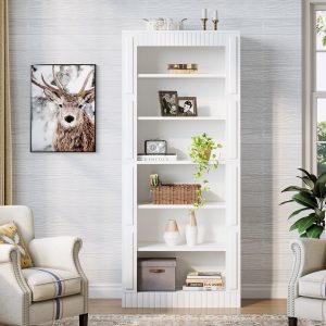73" Modern Bookcase, 6-Tier Tall Etagere Bookshelf with Storage Shelves - Image 4