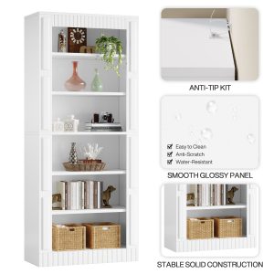 73" Modern Bookcase, 6-Tier Tall Etagere Bookshelf with Storage Shelves - Image 7