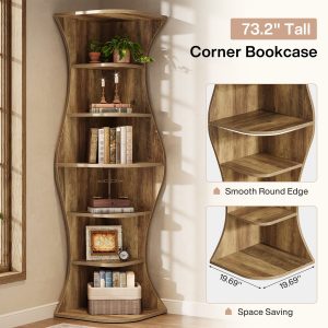73.2" Corner Shelf, Farmhouse 6-Tier Corner Bookcase for Small Space - Image 6