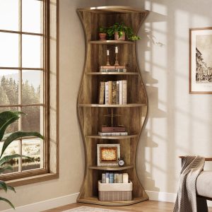 73.2" Corner Shelf, Farmhouse 6-Tier Corner Bookcase for Small Space