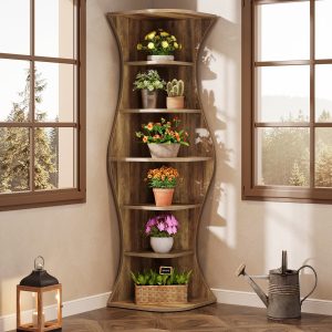 73.2" Corner Shelf, Farmhouse 6-Tier Corner Bookcase for Small Space - Image 4
