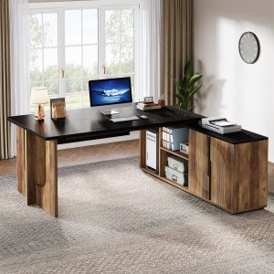 74" Executive Desk, L-Shaped Computer Desk Office Desk With Cabinet - Image 7