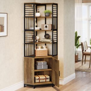 77" Corner Shelf, Industrial Bookshelf Display Shelving Unit Storage Cabinet - Image 3