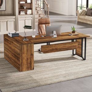 78" L-Shaped Executive Desk, Farmhouse Computer Desk with Cabinet - Image 3