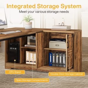 78" L-Shaped Executive Desk, Farmhouse Computer Desk with Cabinet - Image 6
