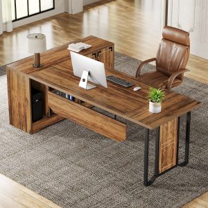 78" L-Shaped Executive Desk, Farmhouse Computer Desk with Cabinet - Image 5