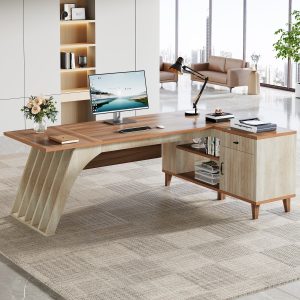 78.7" L-Shaped Executive Desk, Computer Desk Office Desk with File Cabinet - Image 4