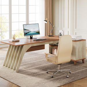 78.7" L-Shaped Executive Desk, Computer Desk Office Desk with File Cabinet - Image 3